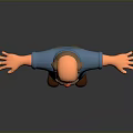 Cartoon Man Character With Red Glasses Mustache Blue Shirt Brown Pants Outstretched Arms And Gray Background