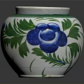 Elegant Shiny Silver Vase With Blue Flower Green Leaves Decorative Design