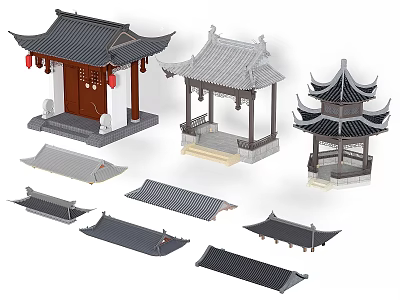 Detailed Traditional Chinese Architecture Models With Pavilions And Roof Tiles 3d model