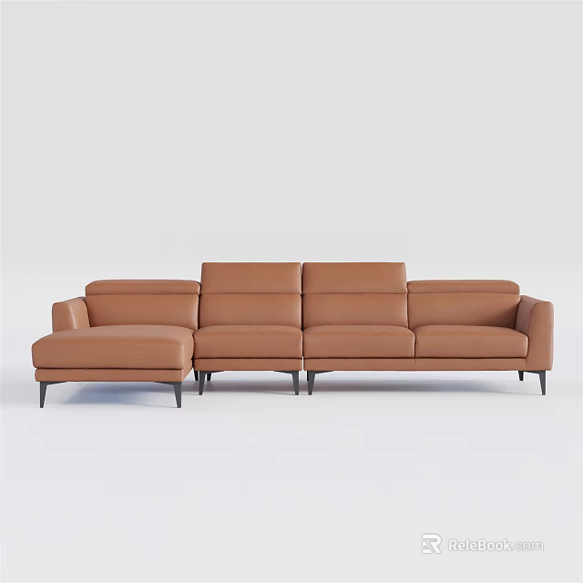 Modern Brown Leather Sectional Sofa With Black Legs And Sleek Design 3d model