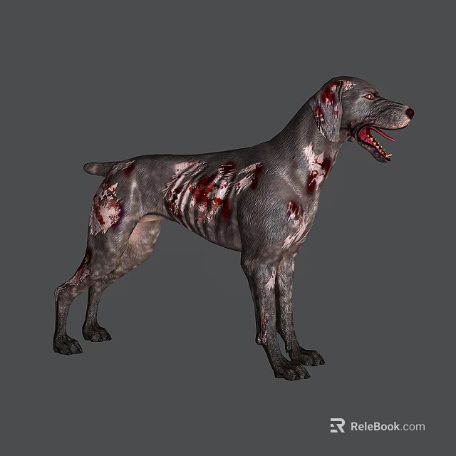 Zombie Reptile With Bloody Wounds And Scaly Skin In Gray Background 3d model 