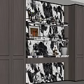 Modern Wine Cabinet With Dark Cabinets And Marble Pattern Wall Holding Wine Bottles And Glassware