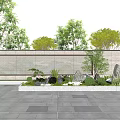 Scenic Feature Wall With Decorative Mural Surrounded By Green Plants And Stone Pavement