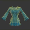 Elegant Blue Women's Blouse With Lace Trim And Bell Sleeves Design