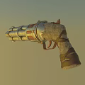 Vintage Industrial Revolver With Multiple Barrels Metallic Finish And Leather Wrapped Grip