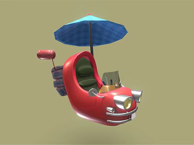 Cartoon Red Shoe Shaped Car with Blue Umbrella on Top Red Horn and Green Seats 3d model