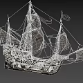 Vintage Sailing Ship Model With Multiple Masts White Sails Decorative Flags And Wooden Structure 3d model