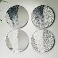 Modern Four Circular Wall Decor With Abstract Ink Inspired Texture And Green Plant Accents
