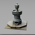 Traditional Stone Fountain With Multi Tiered Design Square Base And Decorative Top Structure