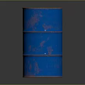 Blue Rusty Oil Barrel On Black Surface With Reflection And Industrial Look