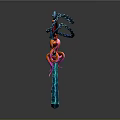 Colorful Fantasy Sword with Red Hilt Octopus Tentacles Blue Chain and Green Crystal Blade