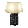 Two Modern Chinese Style Table Lamps With Square Base And Geometric Patterns 3d model