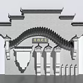 Chinese Traditional Scenic Wall With Tiled Roof Overhanging Eaves And Carved Decorations