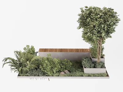 Modern Wooden Landscape Seat Design With Lush Greenery And Surrounding Trees 3d model