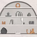 Modern Decorative Ornament Combination On Arched Shelf With Sculptures Vases And Geometric Pieces