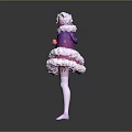 Whimsical Character In Pink Purple Creature Cloak Costume With White Fur Trim And Orange Decorations