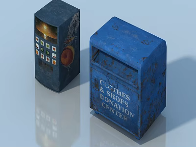 Vintage Blue Pet Cabinet With Control Buttons And Storage Compartment 3d model
