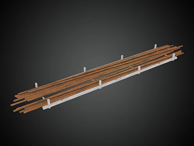 Brown Wooden Strips With White Support Brackets On Dark Background 3d model