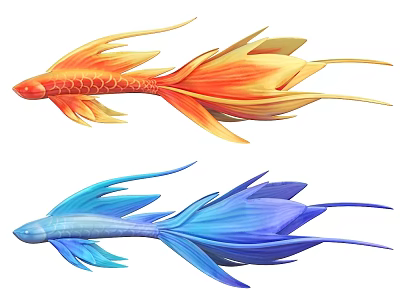 Colorful Ornamental Aquatic Fish With Bright Orange And Blue Flowing Fins 3d model