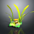 Mushroom Shaped Game Movie Character With Long Green Grass And Small Stones On Green Platform