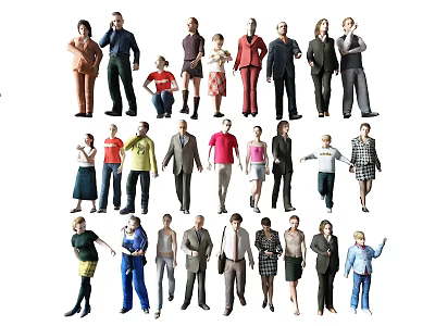 Group of Diverse People in Various Poses With Different Clothing Styles 3d model