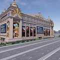 Opulent Classical Commercial Complex With Golden Embellishments Symmetrical Facade And Large Billboard