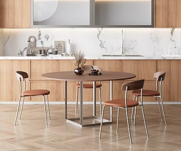 Simple Dining Table and Chair Industrial Style Dining Chair Solid Wood Kitchen Cabinet Potted Plant 3d model