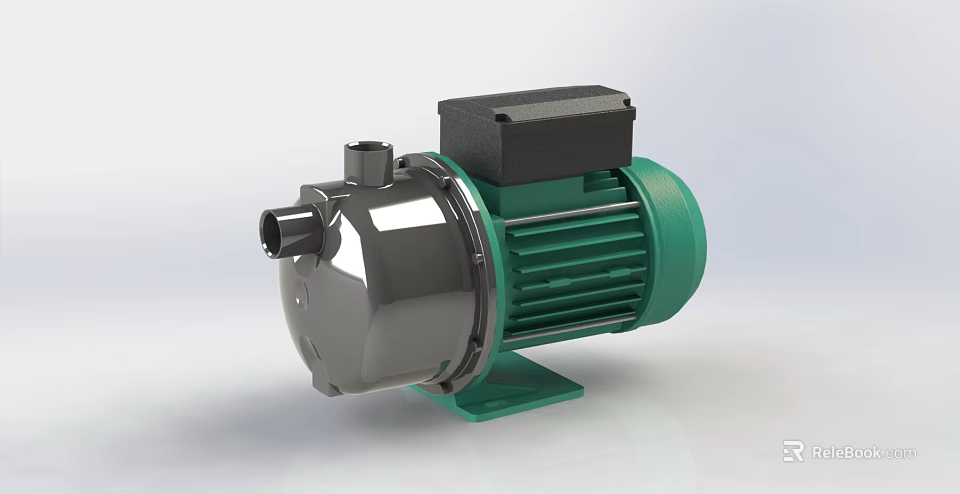 Industrial Water Pump With Silver Body Green Motor And Black Control Box 3d model 