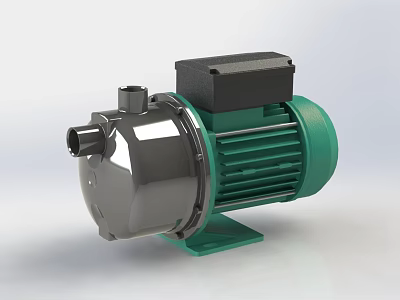 Industrial Water Pump With Silver Body Green Motor And Black Control Box 3d model