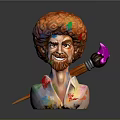Vibrant Game Movie Character With Colorful Curly Hair Beard Paint Splattered Clothes And Purple Paintbrush
