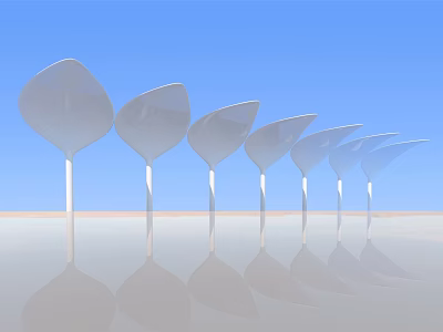 White Leaf Shaped Industrial Equipment In Row With Reflective Surface Design 3d model
