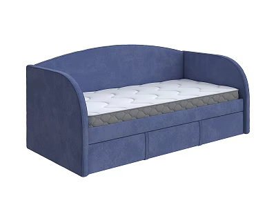 Blue Upholstered Single Bed With Comfortable Mattress And Storage Drawers 3d model