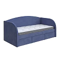 Blue Upholstered Single Bed With Comfortable Mattress And Storage Drawers