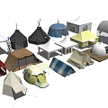Various Outdoor Tents with Dome Striped and Pointed Designs in Different Colors