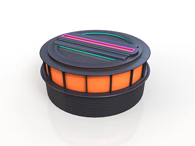 Circular Component With Black Outer Shell Colored Stripes And Orange Base 3d model