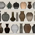 Ceramic Vases Arranged on Shelves with Various Shapes Colors and Textured Surfaces