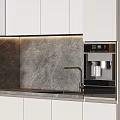 Modern Kitchen Interior With White Cabinets Dark Countertop And Built in Appliances