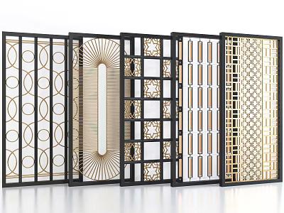 Modern Room Divider Screens With Intricate Laser Cut Patterns And Gold Black Frames 3d model