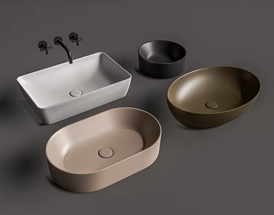 Modern Bathroom Washbasins in Rectangular Round Oval Shapes and White Black Beige Brown Colors 3d model