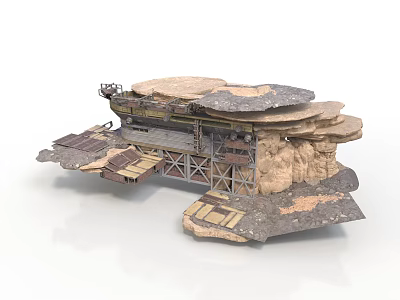Floating Layered Rock Platform Structure With Industrial Metal Framework And Support Decks 3d model