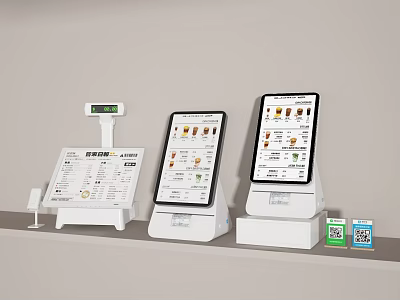 Public Self Service Terminals With Digital Displays Product Menus And QR Codes 3d model