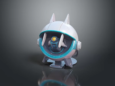Game Movie Character Futuristic Robot With Spherical Design Pointed Ears Transparent Visor And Yellow Core 3d model