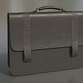 Classic Dark Gray Leather Briefcase with Top Handle and Front Straps for Business Professional