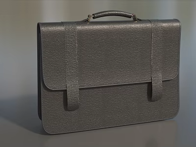 Classic Dark Gray Leather Briefcase with Top Handle and Front Straps for Business Professional 3d model
