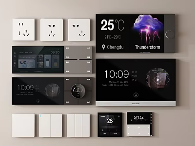 Smart Switch Panels with Display Showing Temperature Time and Weather for Home Control 3d model