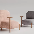 Pink and Gray Armchairs Featuring Wavy Texture with Wooden Legs and Side Tables