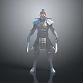 Man In Traditional Ancient Warrior Armor Holding Dual Weapons Standing In Battle Stance