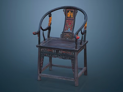 Traditional Chinese Style Wooden Armchair With Curved Armrests And Decorative Carvings 3d model