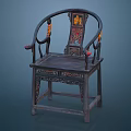 Traditional Chinese Style Wooden Armchair With Curved Armrests And Decorative Carvings