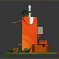 Colorful Orange Food Stand With Yellow Awning Green Plants And Coffee Beans